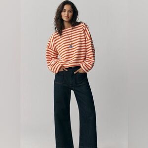 Anthropologie Maeve Red and White Stripe Long Sleeve Shirt